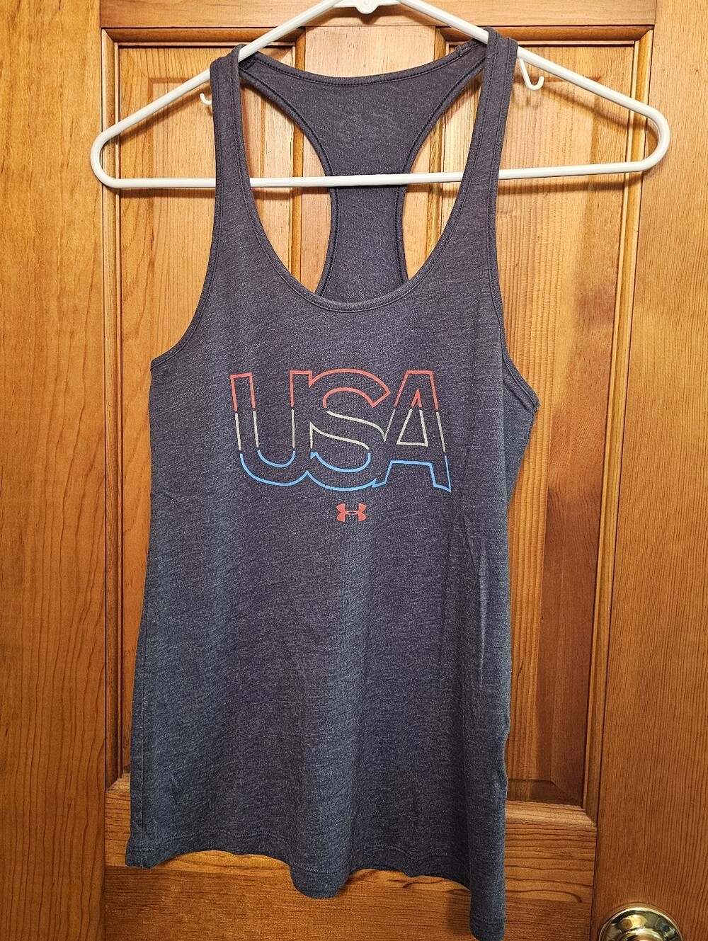 Under Armour Gray USA Racerback Tank Top with Red & Blue Accent